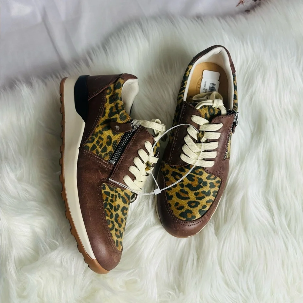 Leopard Print Brown Casual Sneakers with Cream Laces - Women - Picture 2 of 8